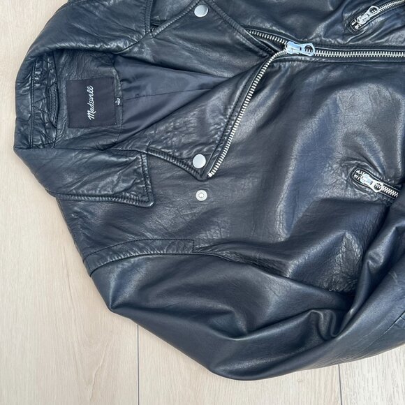 Madewell Classic Washed Black Leather Moto Jacket / Silver Hardware Large - Picture 4 of 15
